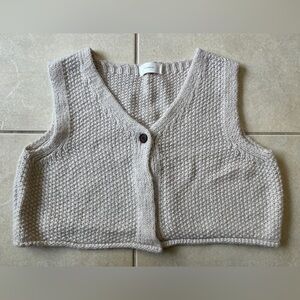 Pigment Women’s Sz M Cream Knit One Button Cropped Vest Wool Blend